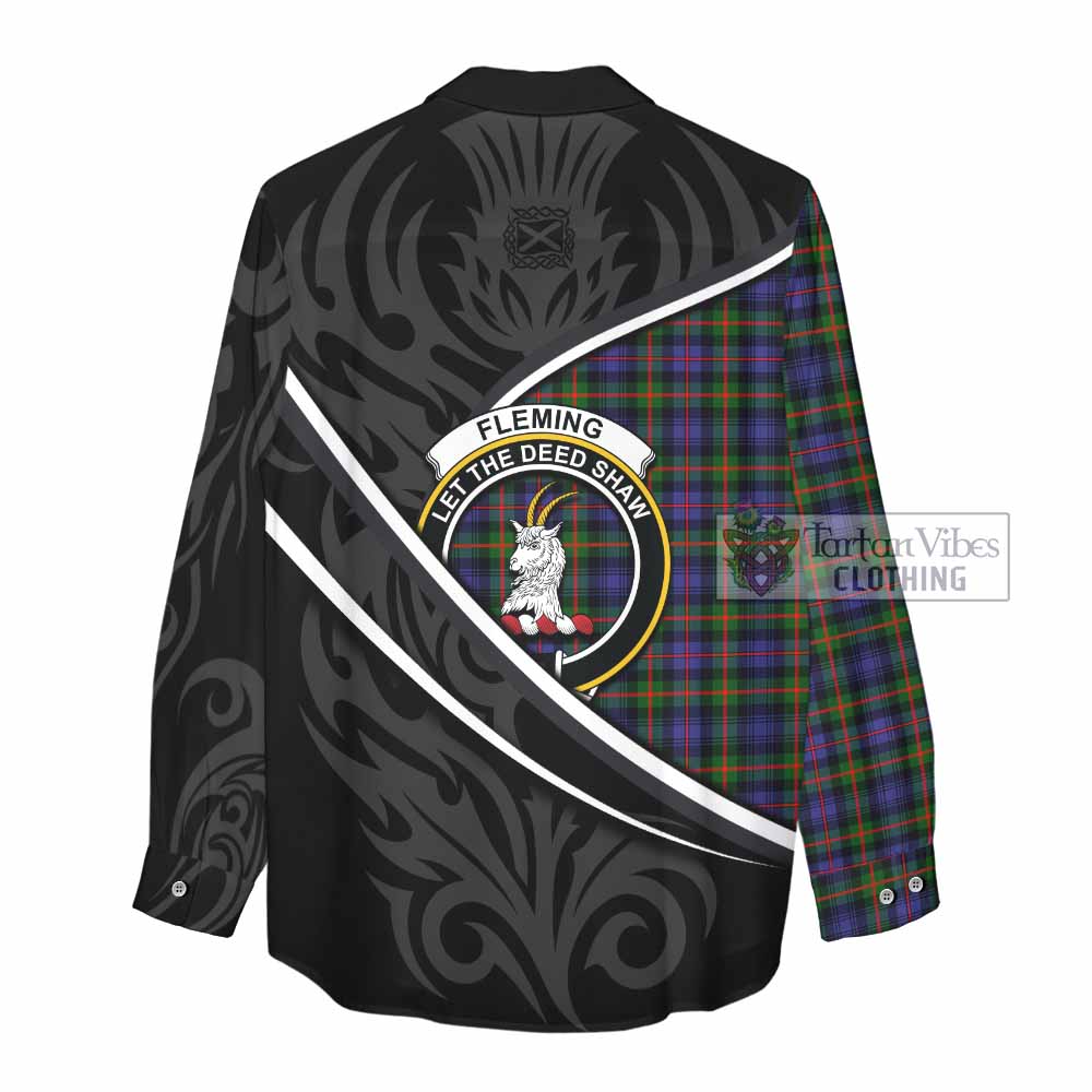 Fleming Tartan Family Crest Women Casual Shirt Celtic Scottish Thistle Floral - Tartan Vibes Clothing