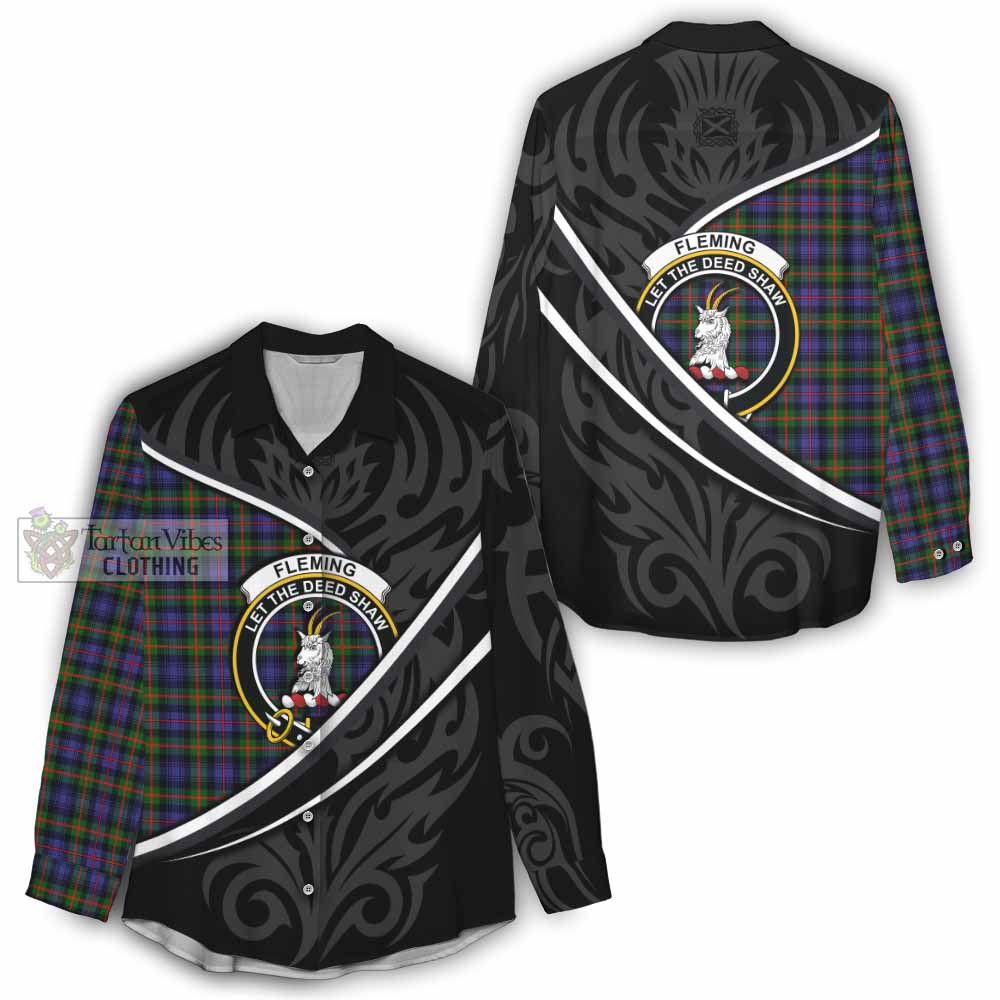 Fleming Tartan Family Crest Women Casual Shirt Celtic Scottish Thistle Floral - Tartan Vibes Clothing
