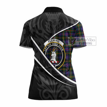 Fleming Tartan Family Crest Women's Polo Shirt Celtic Scottish Thistle Floral