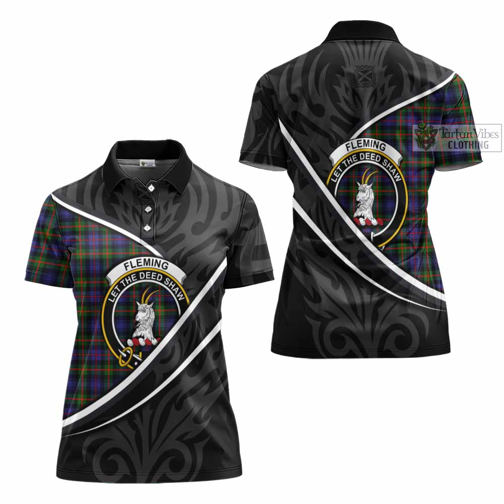 Fleming Tartan Family Crest Women's Polo Shirt Celtic Scottish Thistle Floral - Tartan Vibes Clothing