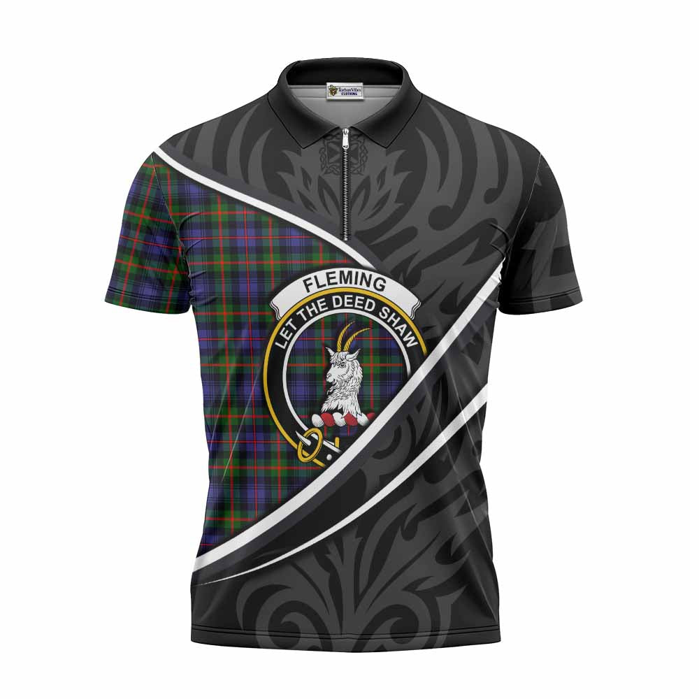 Fleming Tartan Family Crest Zipper Polo Shirt Celtic Scottish Thistle Floral - Tartan Vibes Clothing