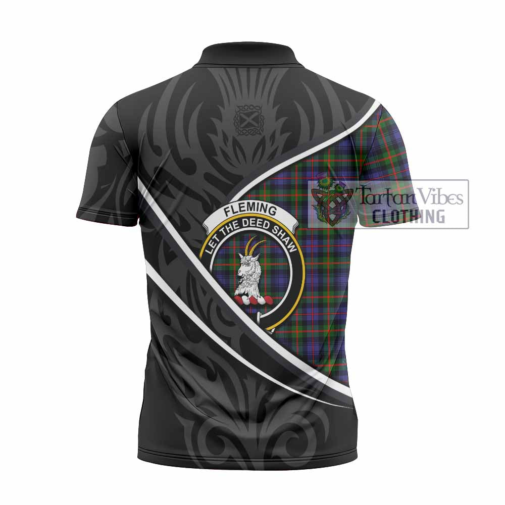 Fleming Tartan Family Crest Zipper Polo Shirt Celtic Scottish Thistle Floral - Tartan Vibes Clothing
