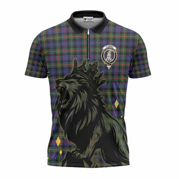 Fleming Tartan Family Crest Zipper Polo Shirt Crowned Lion Roaring