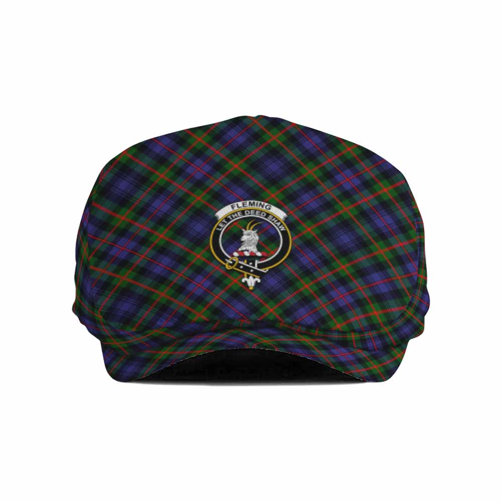 Fleming Tartan Flat Cap, Jeff Cap Cross Style with Family Crest - Tartan Vibes Clothing