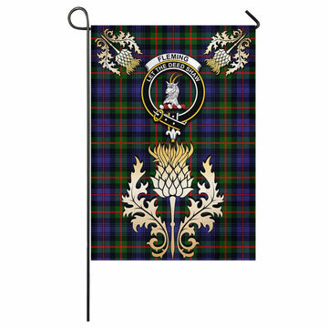 Fleming Tartan Garden Flag with Golden Regal Scottish Thistle Emblem