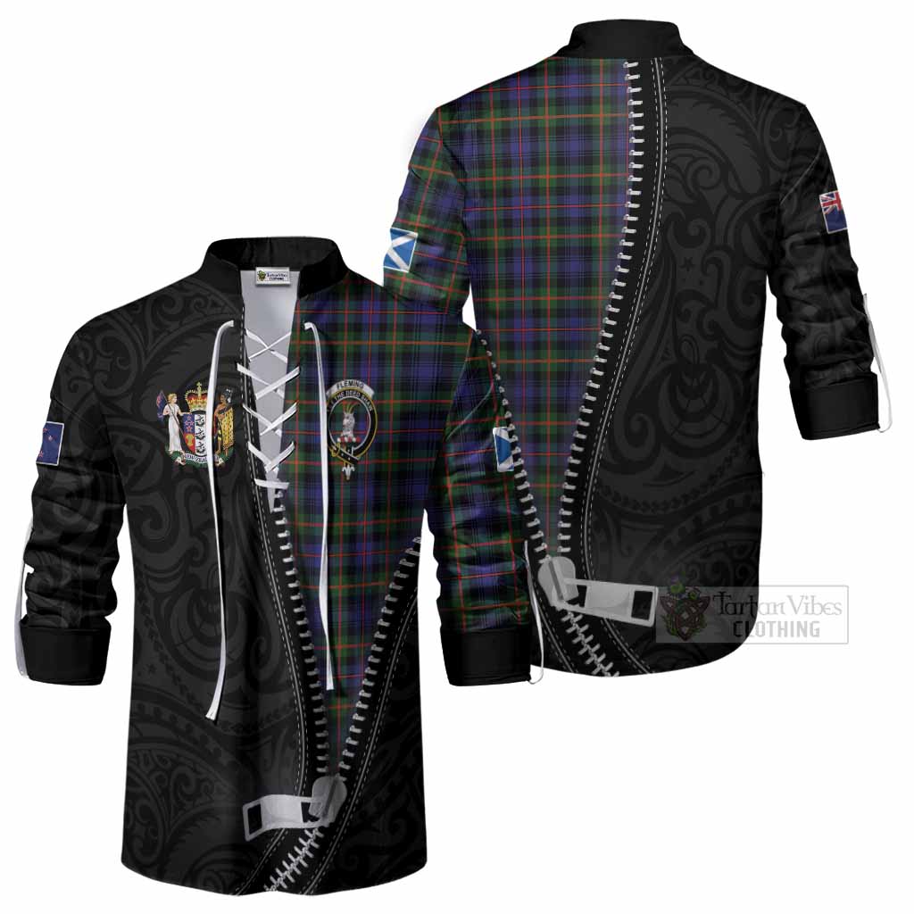 Fleming Tartan Ghillie Shirt New Zealand Pattern Unique Zipper Stylized