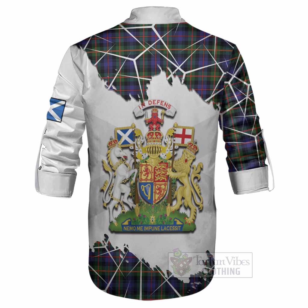 Fleming Tartan Ghillie Shirt with Family Crest and Lion Rampant Grunge Style
