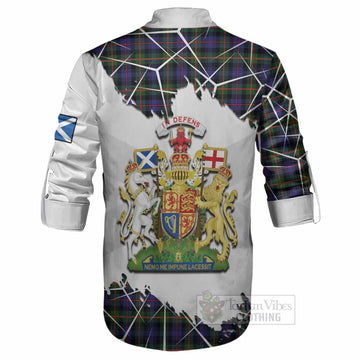 Fleming Tartan Ghillie Shirt with Family Crest and Lion Rampant Grunge Style