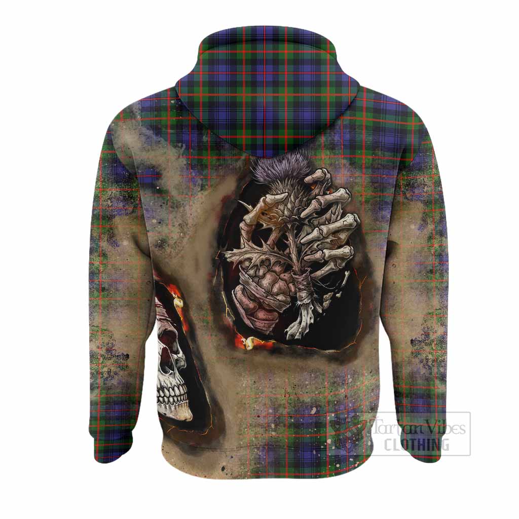 Fleming Tartan Hoodie Halloween Skeleton With Thistle Burning Effect