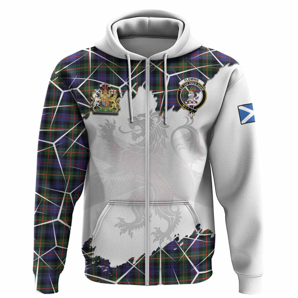 Fleming Tartan Hoodie with Family Crest and Lion Rampant Grunge Style