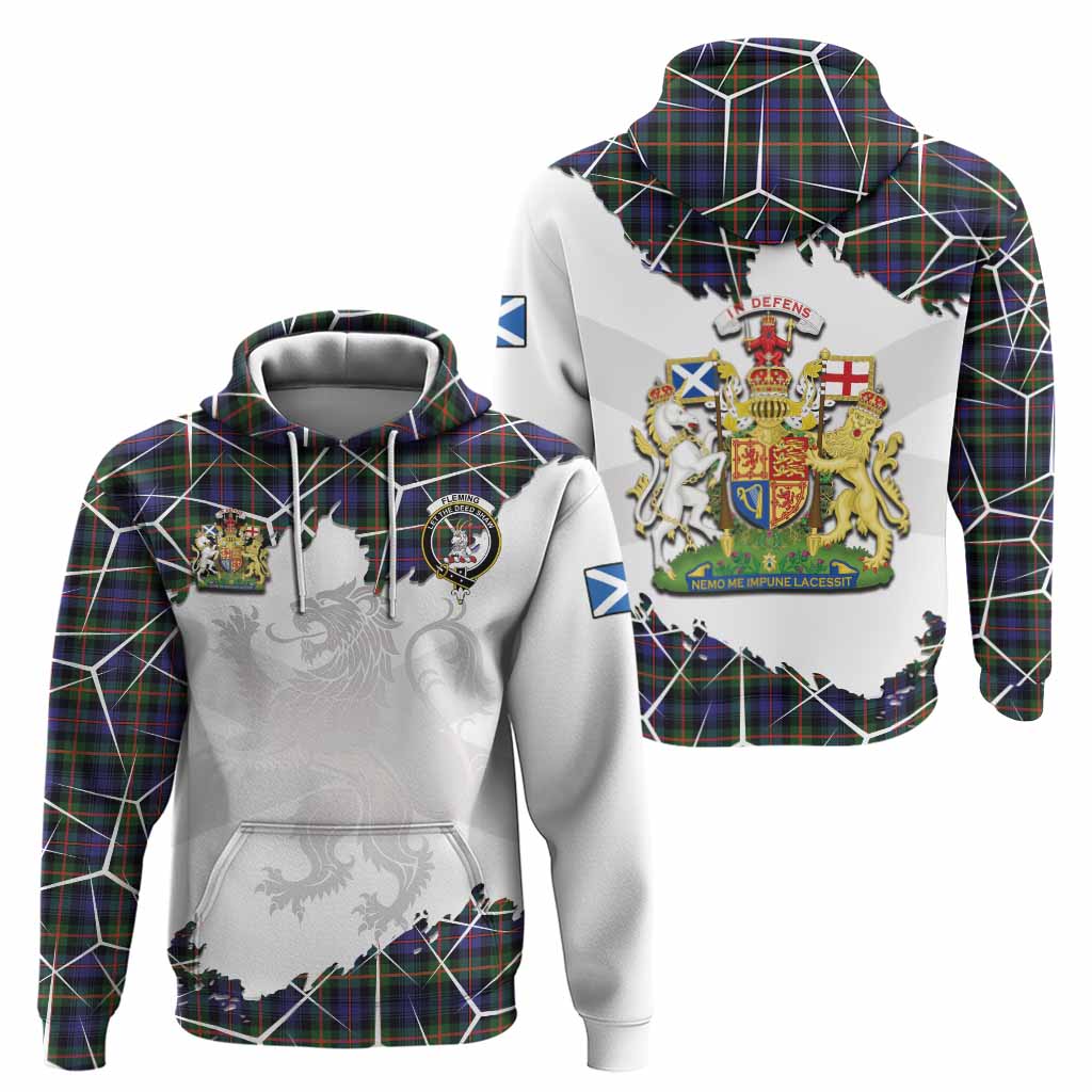 Fleming Tartan Hoodie with Family Crest and Lion Rampant Grunge Style