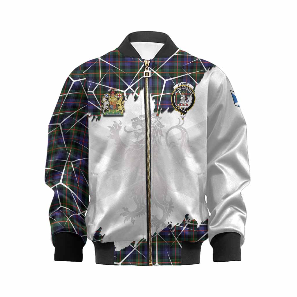 Fleming Tartan Kid Bomber Jacket with Family Crest and Lion Rampant Grunge Style