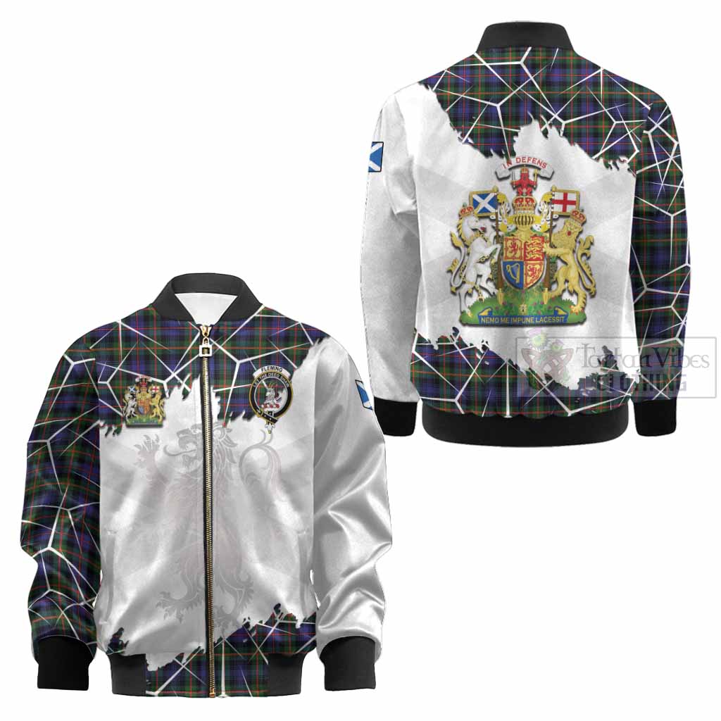 Fleming Tartan Kid Bomber Jacket with Family Crest and Lion Rampant Grunge Style