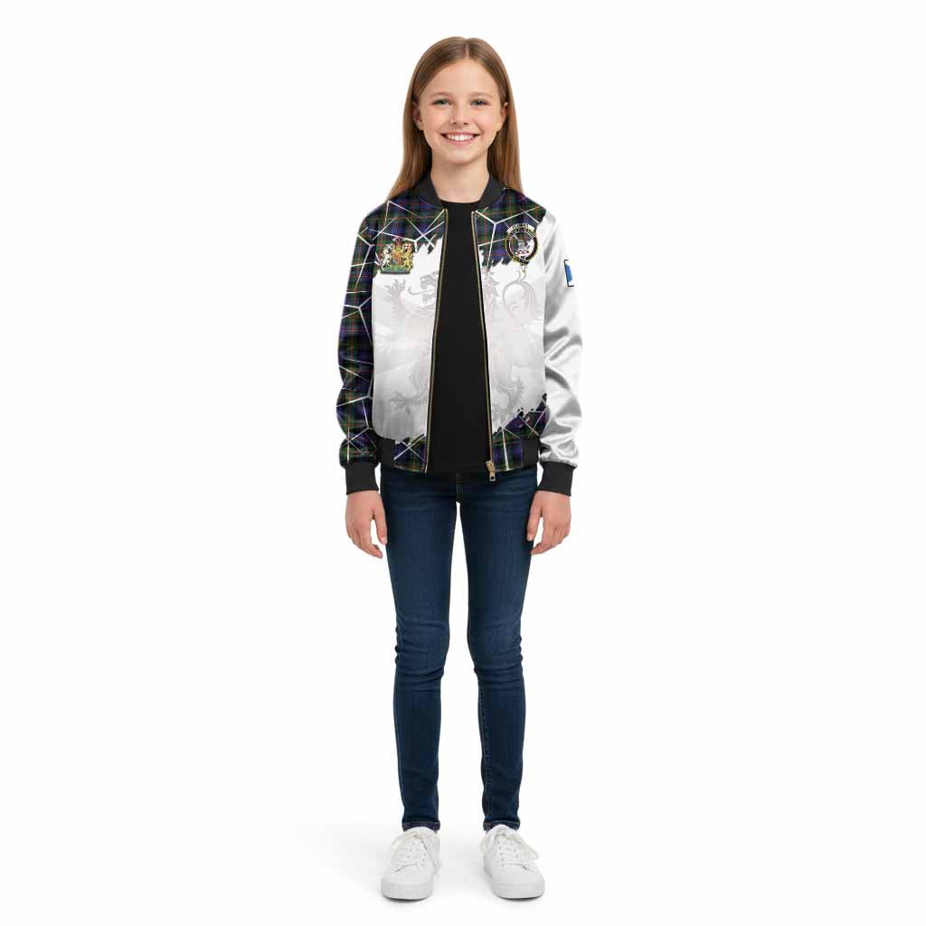 Fleming Tartan Kid Bomber Jacket with Family Crest and Lion Rampant Grunge Style