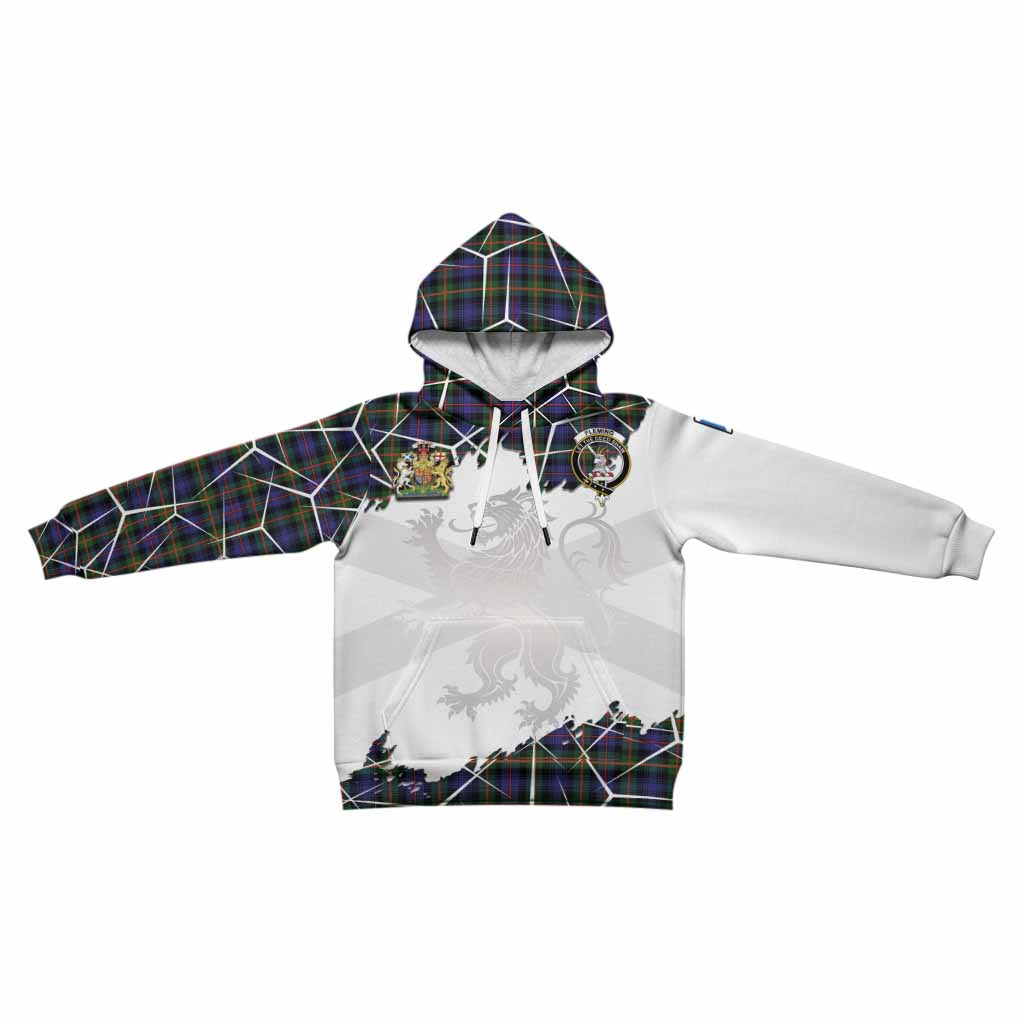 Fleming Tartan Kid Hoodie with Family Crest and Lion Rampant Grunge Style