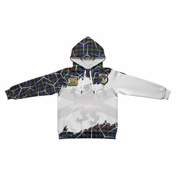 Fleming Tartan Kid Hoodie with Family Crest and Lion Rampant Grunge Style