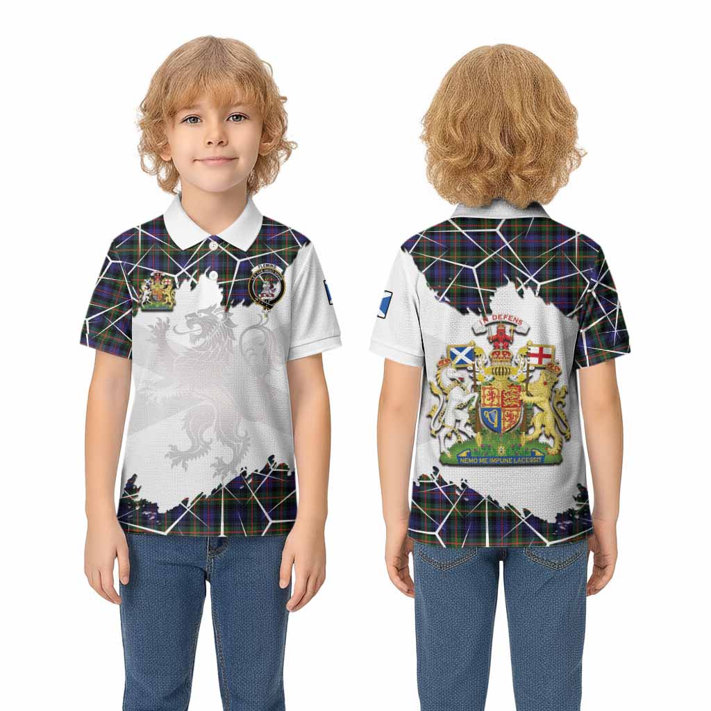 Fleming Tartan Kid Polo Shirt with Family Crest and Lion Rampant Grunge Style