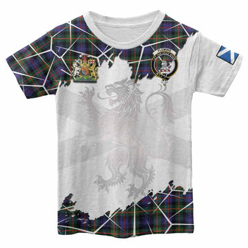 Fleming Tartan Kid T-shirt with Family Crest and Lion Rampant Grunge Style