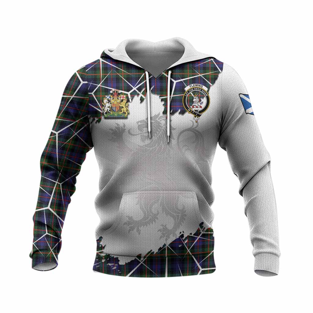 Fleming Tartan Knitted Hoodie with Family Crest and Lion Rampant Grunge Style