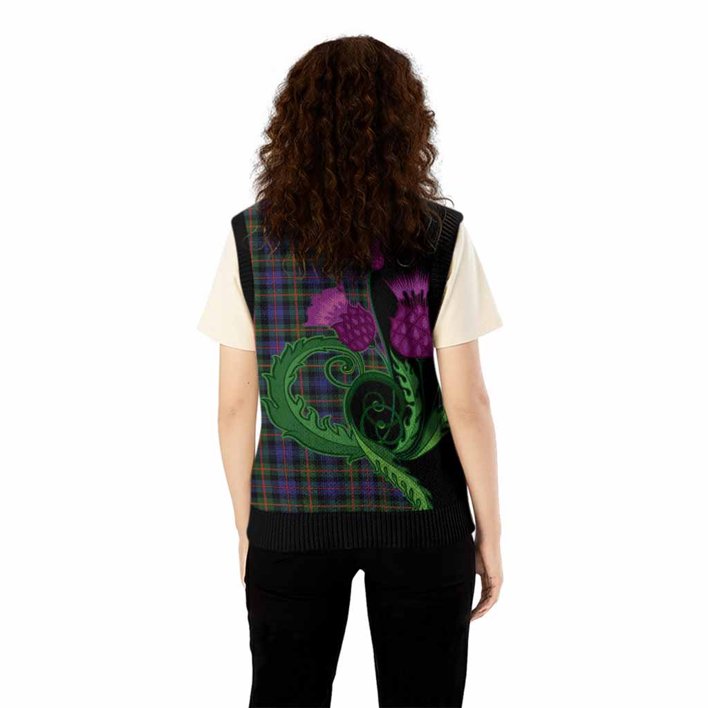Fleming Tartan Knitted V-Neck Vest Traditional Scottish Thistle