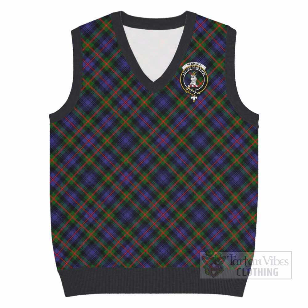 Fleming Tartan Knitted V-Neck Vest with Family Crest Cross Style