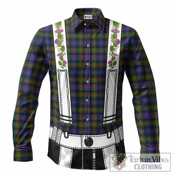 Fleming Tartan Lederhosen Costume Long Sleeve Button Shirts Scotland Thistle Floral