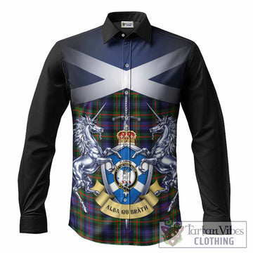 Fleming Tartan Long Sleeve Button Shirts Alba Gu Brath Unicorn Crest