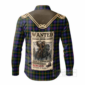 Fleming Tartan Long Sleeve Button Shirts Bigfoot Riding The Kelpie Monster