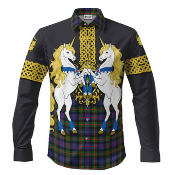 Fleming Tartan Long Sleeve Button Shirts Unicorn Celtic Knot And Thistle Emblem