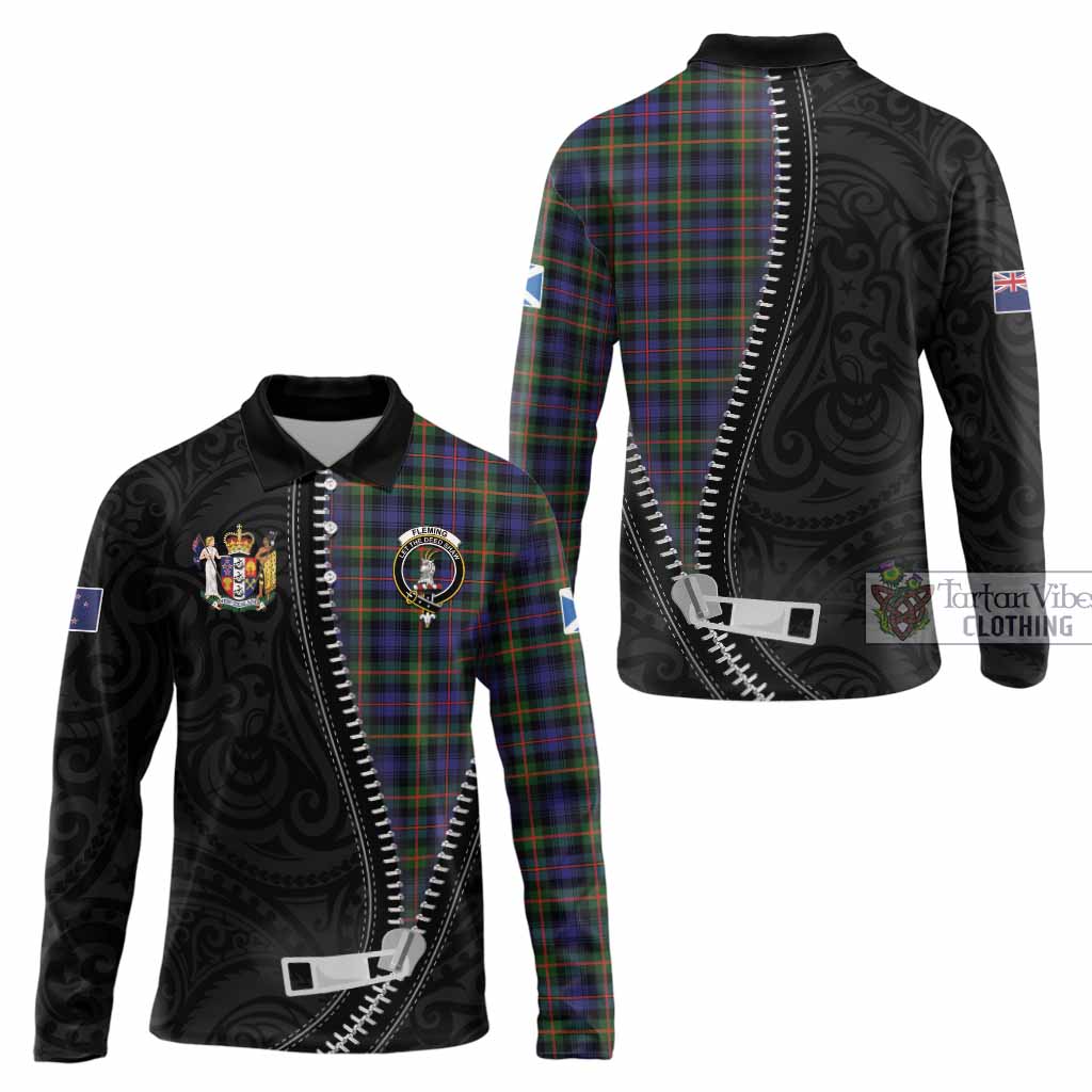 Fleming Tartan Long Sleeve Polo Shirt New Zealand Pattern Unique Zipper Stylized