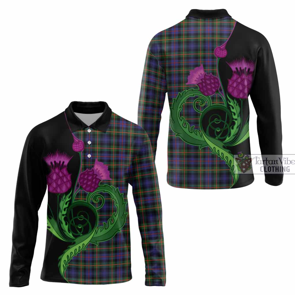 Fleming Tartan Long Sleeve Polo Shirt Traditional Scottish Thistle