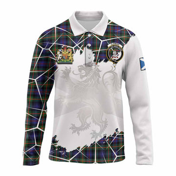 Fleming Tartan Long Sleeve Polo Shirt with Family Crest and Lion Rampant Grunge Style