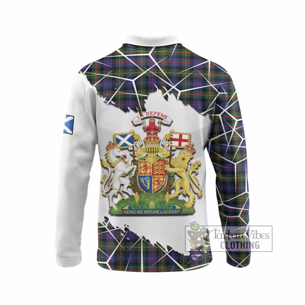 Fleming Tartan Long Sleeve Polo Shirt with Family Crest and Lion Rampant Grunge Style