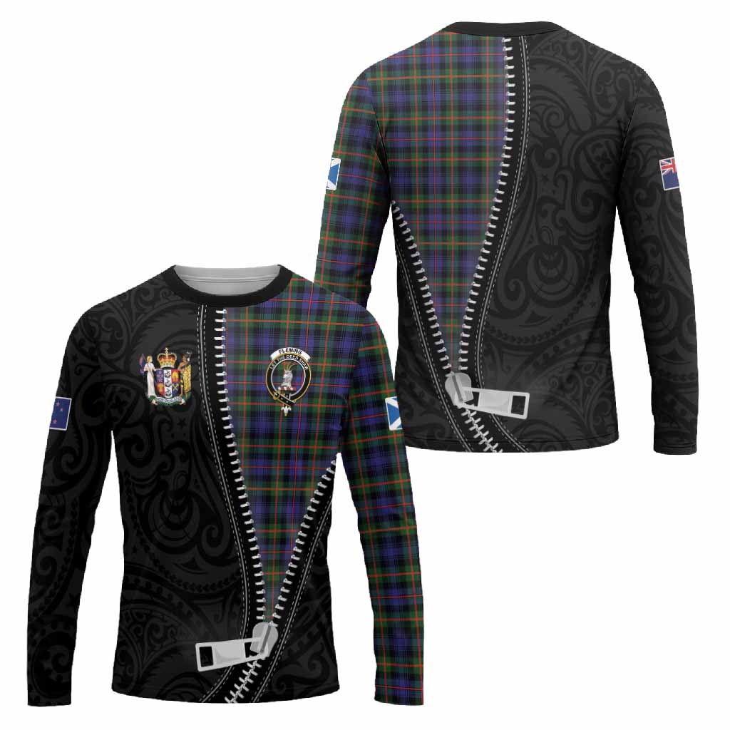 Fleming Tartan Long Sleeve T-Shirt New Zealand Pattern Unique Zipper Stylized