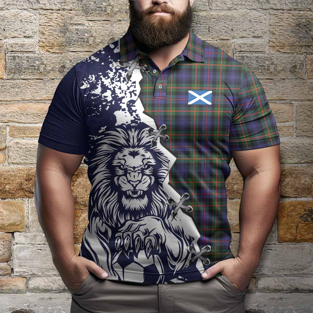 Fleming Tartan Scottish Polo Shirt Angry Lion With Soccer Ball Style