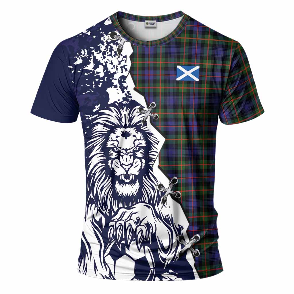 Fleming Tartan Scottish T-Shirt Angry Lion With Soccer Ball Style