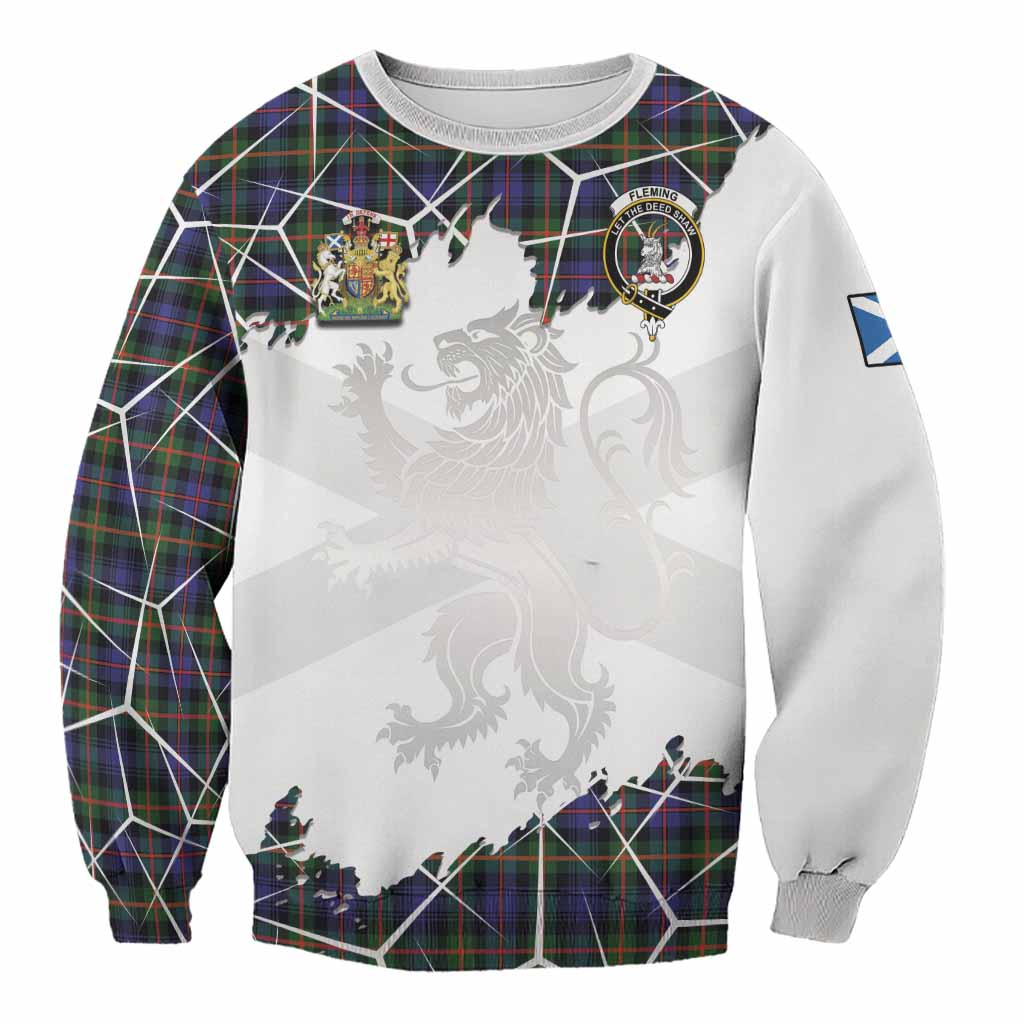 Fleming Tartan Sweatshirt with Family Crest and Lion Rampant Grunge Style