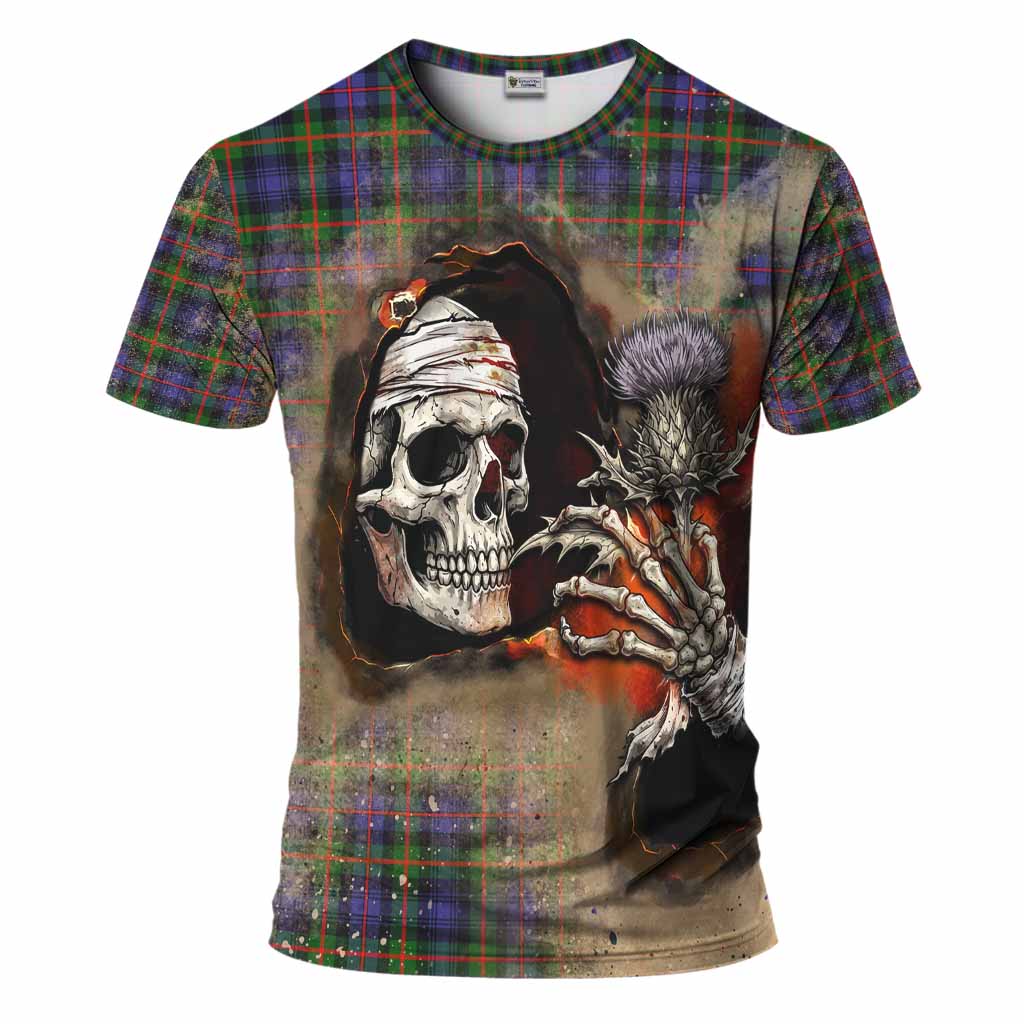 Fleming Tartan T-Shirt Halloween Skeleton With Thistle Burning Effect