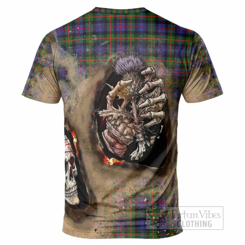 Fleming Tartan T-Shirt Halloween Skeleton With Thistle Burning Effect
