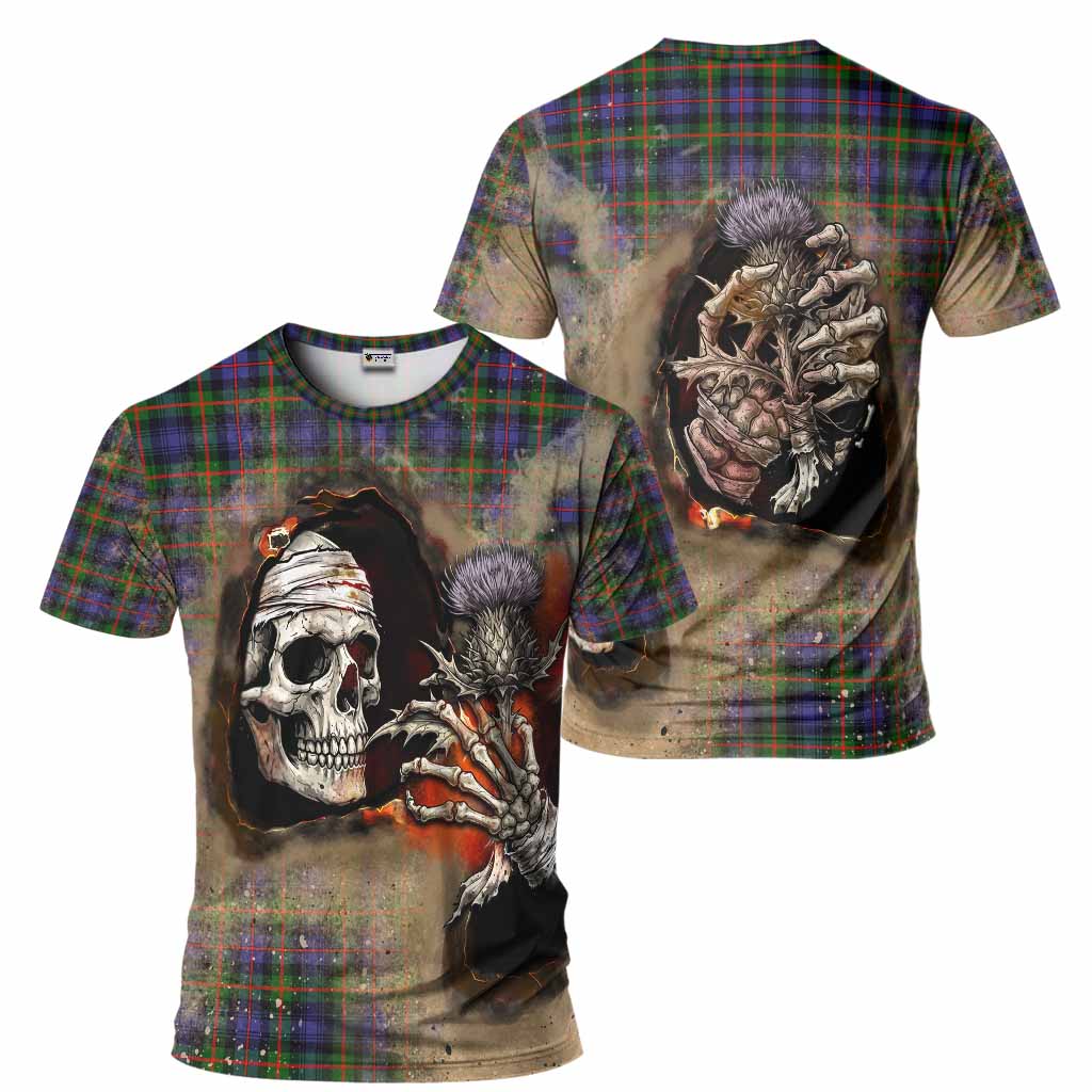 Fleming Tartan T-Shirt Halloween Skeleton With Thistle Burning Effect