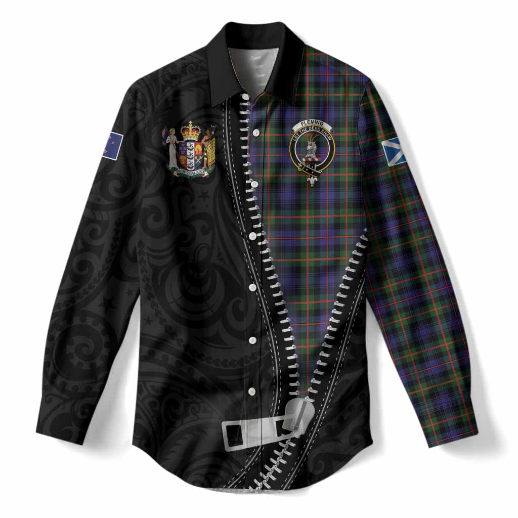 Fleming Tartan Women Casual Shirt New Zealand Pattern Unique Zipper Stylized