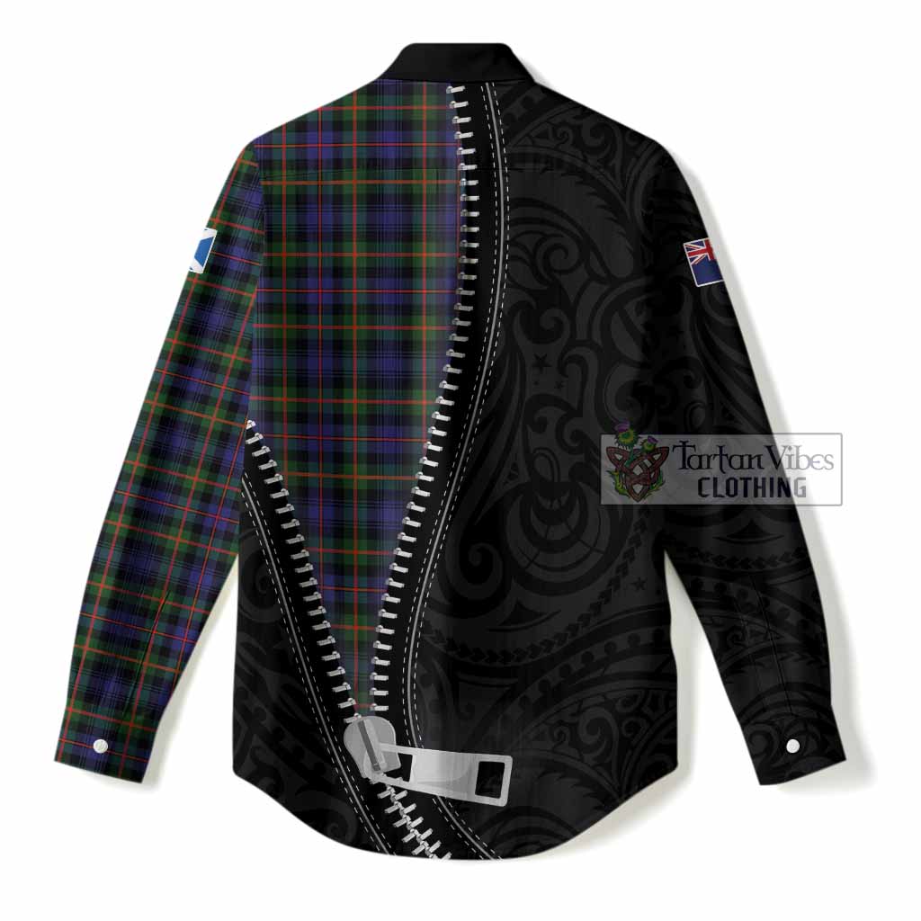 Fleming Tartan Women Casual Shirt New Zealand Pattern Unique Zipper Stylized