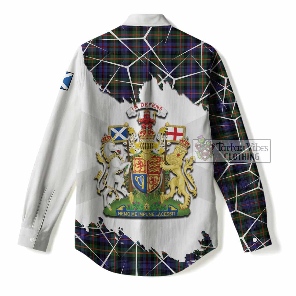 Fleming Tartan Women Casual Shirt with Family Crest and Lion Rampant Grunge Style