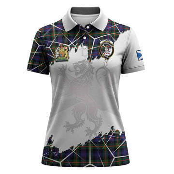Fleming Tartan Women Polo Shirt with Family Crest and Lion Rampant Grunge Style