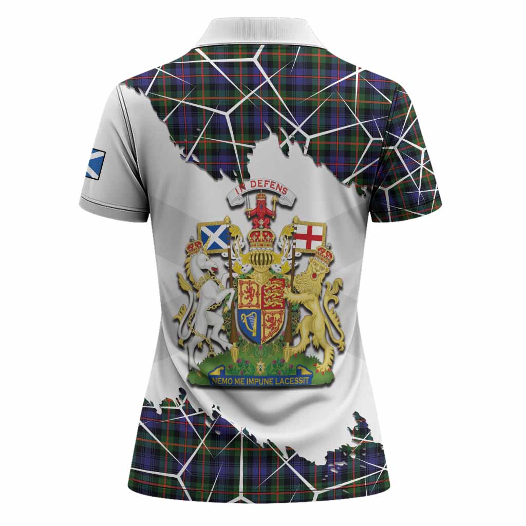 Fleming Tartan Women Polo Shirt with Family Crest and Lion Rampant Grunge Style