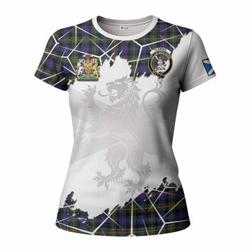 Fleming Tartan Women T shirt with Family Crest and Lion Rampant Grunge Style