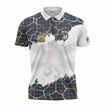 Fleming Tartan Zipper Polo Shirt with Family Crest and Lion Rampant Grunge Style