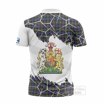 Fleming Tartan Zipper Polo Shirt with Family Crest and Lion Rampant Grunge Style