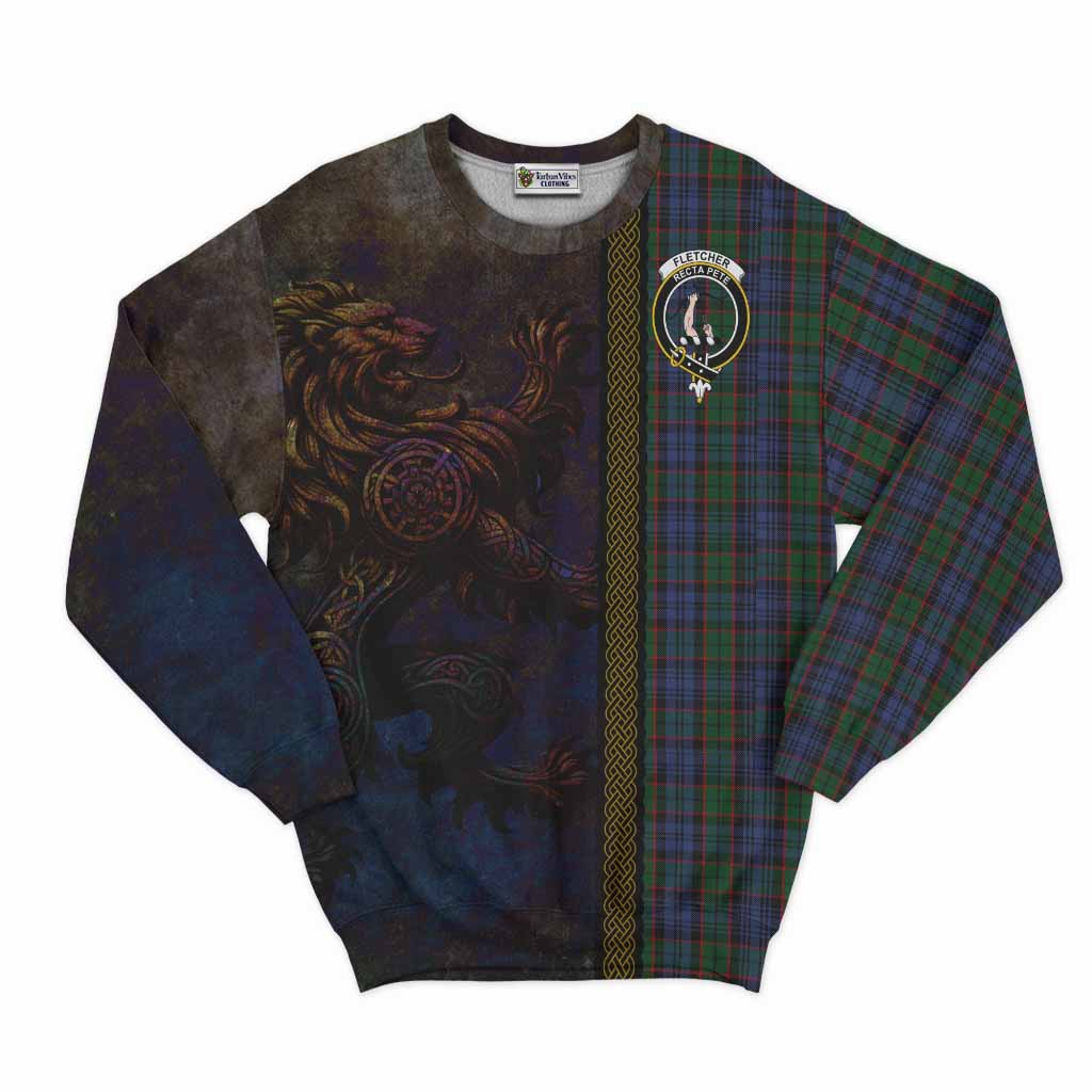 Tartan Vibes Clothing Fletcher Tartan Family Crest Sweatshirt Alba Gu Brath Be Brave Lion Ancient Style