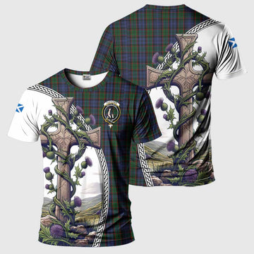 Fletcher Tartan T-Shirt with Family Crest and St. Andrew's Cross Accented by Thistle Vines Kid's Shirt - Tartan Vibes Clothing